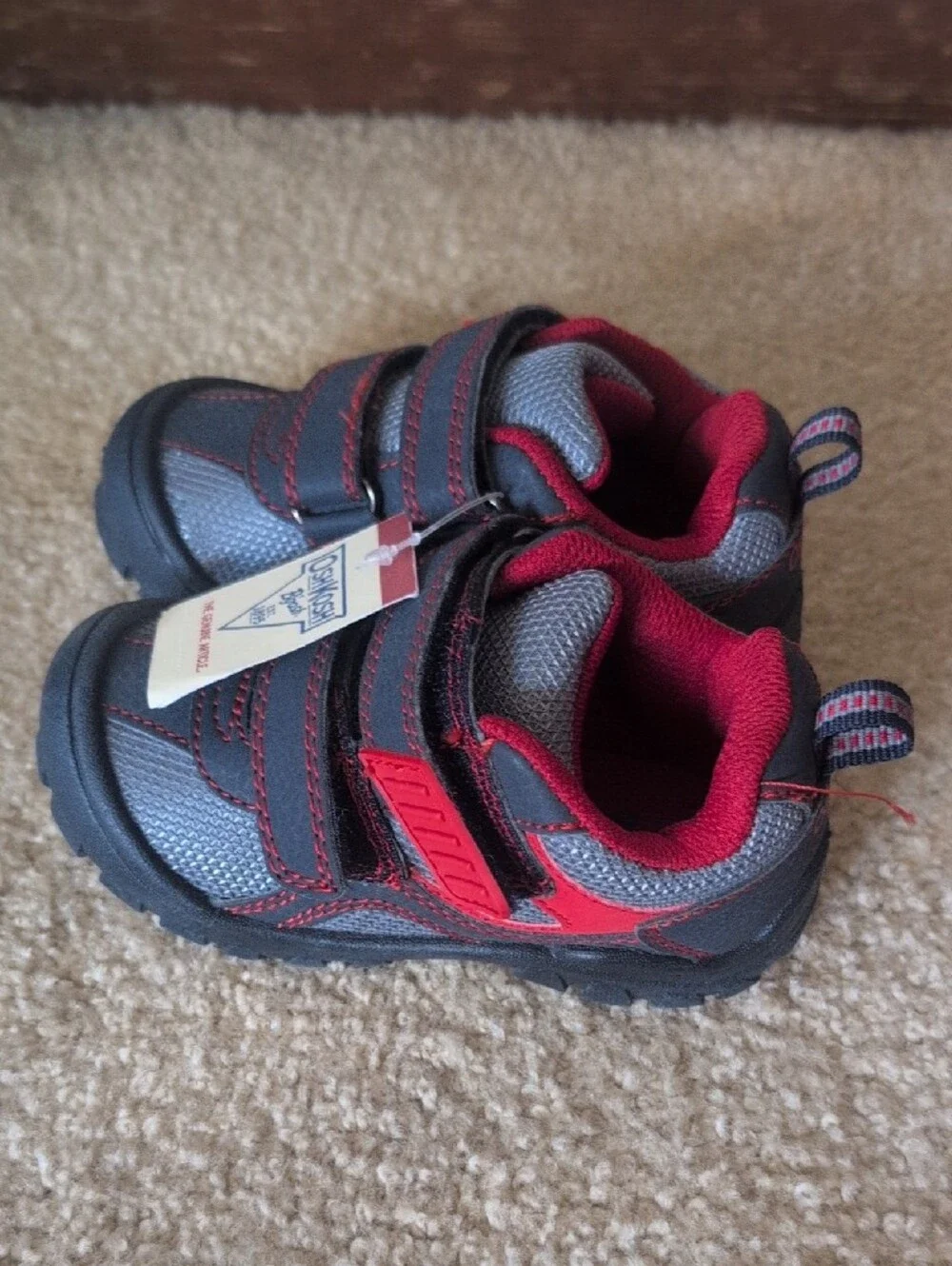 OshKosh B'gosh Gray and Red Kids Hook-and-Loop Sneakers